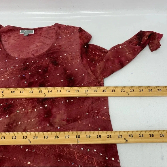 JM‎ Collection Top Woman Large  Pink Maroon Sequins Embroidery 3/4 Sleeve - Picture 11 of 11